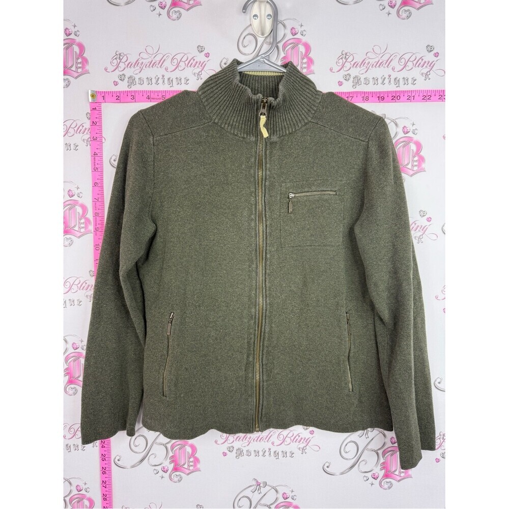 Eddie Bauer sweater zip up Olive Green Zip Front Knit Jacket